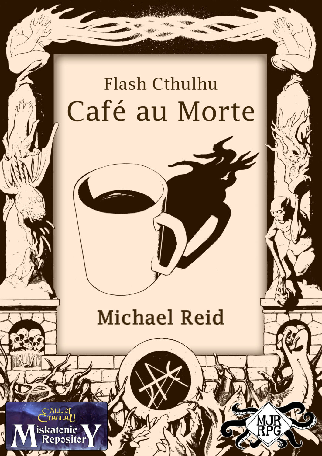 Call of Cthulhu Cafe au Morte Cover, Title with coffee cup with tentacle shadows